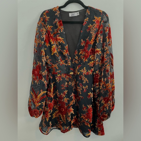 Tiger Mist Velvet Burn Out Mini Dress - Picture 1 of 3